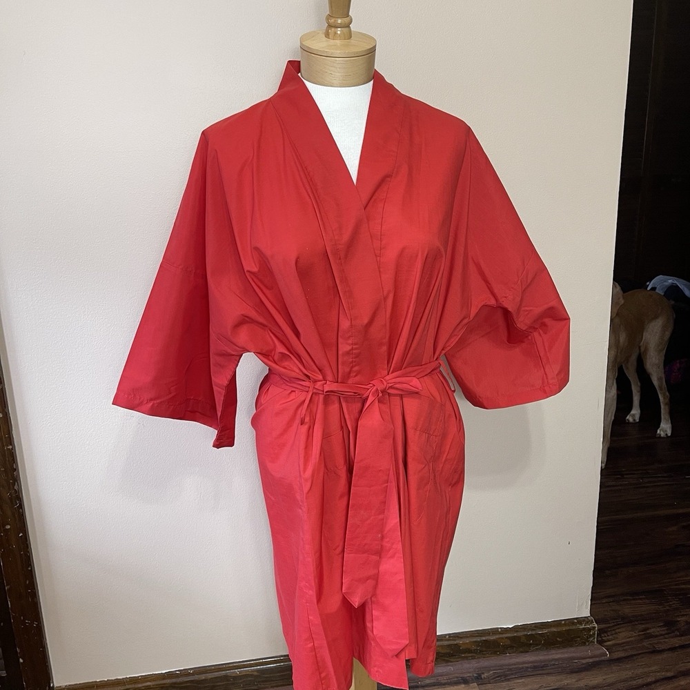 VINTAGE HEALTH SHANGHAI EMBROIDERED RED COTTON POLY ROBE SZ XL‎ POCKETS